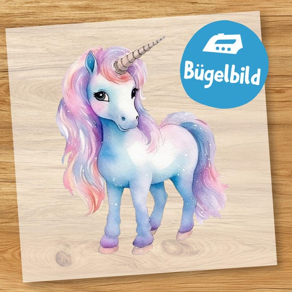 Einhorn Bügelbild, Süßes Baby Einhorn Aquarell zum Aufbügeln, Mädchen Kinder Shirt Niedliche Prinzessin Pink Schultüte Bügelmotiv
