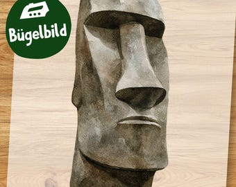 Moai Bügelbild Aquarell, Lustiger Osterinsel Statuenkopf, T-Shirt und Kleidung
