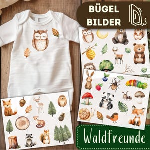 Waldfreunde Bügelbilder 3er Set, Wasserfarbe Niedliche Waldtiere Grafiken zum Aufbügeln, Eule Illustrationen für Kinder Tshirt, Bär, Fuchs