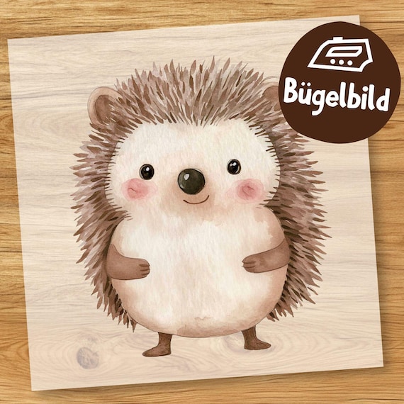 Süßer Igel Bügelbild, Cartoon Glücklicher Babyigel Aquarell zum Aufbügeln, Waldtier Kinder Shirt Niedliche Waldtierchen Schultüte Bügelmotiv