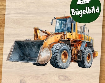 Bügelbild Radlader Aquarell – Baustellen Fahrzeug Motiv zum Aufbügeln für Kinder Shirt, Schultüte & DIY Kleidung
