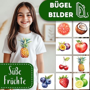 Süße Früchte Bügelbilder, Erdbeeren Frucht Wasserfarbe zum Aufbügeln, Frisches Sommer Obst Kinder Tshirt Apfel Bügelmotiv, Ananas Bilder