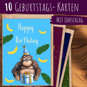 10er Set Lustige Tiere Geburtstagskarten mit Umschlägen, hochwertige Grußkarten zum Geburtstag, Humorvolle Postkarten Happy Birthday Kinder