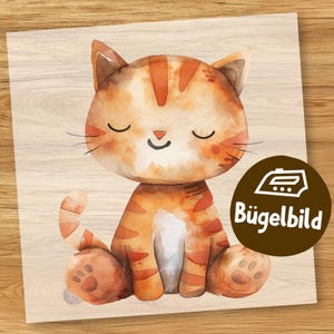 Süße Katze Bügelbild, Cartoon Kuscheltier Baby Kätzchen Wasserfarbe zum Aufbügeln, Haustier Kinder Tshirt, Tier Schultüte Bügelbild