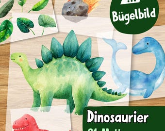 Dinosaurier Bügelbild 21 Motive, Kinder Dino Aufbügler, Watercolor Dinosaurier für Jungen, Bügeltransfer Kleidung, Dino Applikation