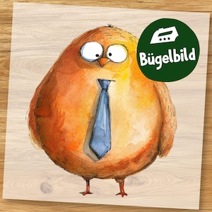 Büro Vogel Bügelbild, Lustiger Baby Vogel mit Krawatte, Cartoon Karikatur für Kinder Kleidung und Stoffe