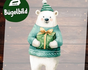 Eisbär Bügelbild PNG, Wintertier Motiv zum Aufbügeln, Geschenk Design für Kinder