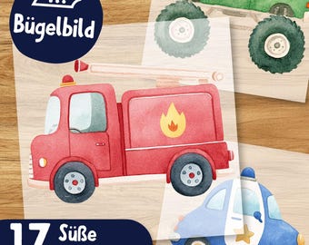 Süße Fahrzeuge Bügelbilder, Auto Wasserfarbe zum Aufbügeln, Feuerwehr Kinder Tshirt Bügelmotiv, Polizeiauto Bilder, Helikopter Bügelbild