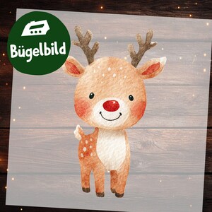 Rentier Bügelbild PNG, Weihnachtsmotiv zum Aufbügeln, Kinder Winter Design