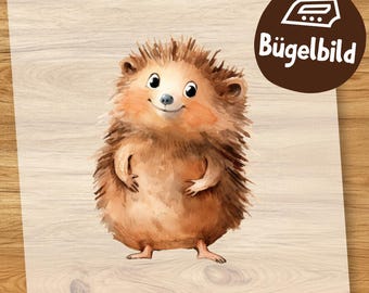 Niedlicher Igel Bügelbild, Cartoon Glücklicher Babyigel Aquarell zum Aufbügeln, Waldtier Kinder Shirt, Süße Tierchen Schultüte Bügelmotiv
