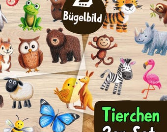 Süße Tierchen Bügelbilder 3er Set, Tiere zum Aufbügeln, Illustrationen für Kinder Tshirt