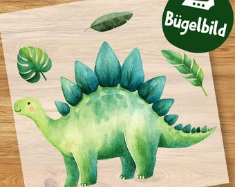 Baby Dino Bügelbild, Mit Dschungelblättern Wasserfarbe Dinosaurier zum Aufbügeln, Kinder Shirt, Schultüte Bügelmotiv