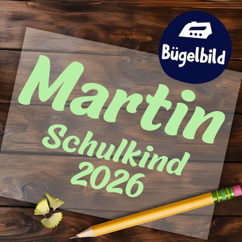 Schulkind 2026 mit Name Bügelbild, Einschulung Individuelle Bügelbilder, Schriftzug zum Aufbügeln, Farbwahl Kinder Schultüte Süß Bügelmotiv image 1