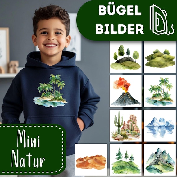 Minimalistische Natur Bügelbilder, Bäume Wasserfarbe zum Aufbügeln, Natur Landschaft Wald Tshirt, Wüste und Vulkan Bügelmotiv, Antarktis