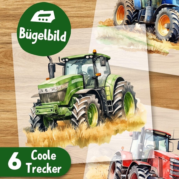 Traktor Bügelbilder, Bauernhof Wasserfarbe Trecker zum Aufbügeln, Coole Fahrzeuge Kinder Geburtstag Transferfolie, Traktor Tshirt Druck