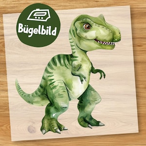 Süßer T-Rex Bügelbild, Wasserfarbe Baby-Dino Fröhlich Aquarell zum Aufbügeln, Dschungel Trex Kinder Shirt, Schultüte Bügelmotiv Dinosaurier