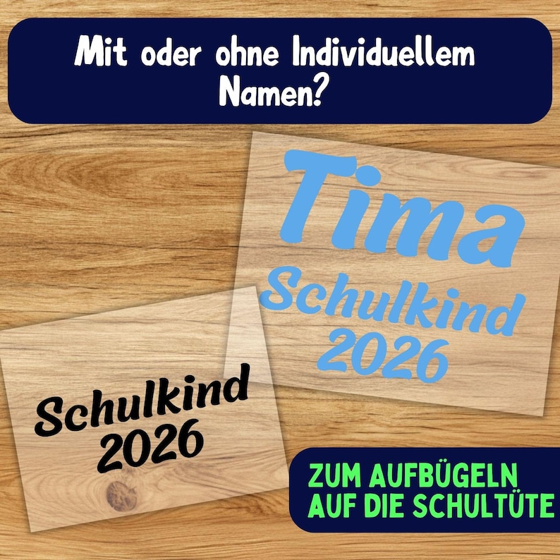 Schulkind 2026 mit Name Bügelbild, Einschulung Individuelle Bügelbilder, Schriftzug zum Aufbügeln, Farbwahl Kinder Schultüte Süß Bügelmotiv image 4