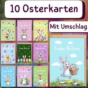 10er Set Lustige Osterkarten mit Umschlägen, hochwertige Grußkarten zu Ostern, Frühling Osterhase, April Postkarten mit Umschlag