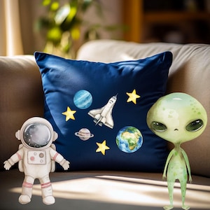 Weltraum Reise Bügelbilder, Wasserfarbe Grafiken zum Aufbügeln, Raumschiff, Planeten och Sterne, Niedliche Illustrationen für Kinder Tshirt bild 8