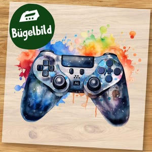 Gaming Controller Bügelbild, Cooler Spiele Joyjoy in bunter Wasserfarbe zum Aufbügeln, Gamer Geschenk Idee für Kinder Tshirt Videospiel