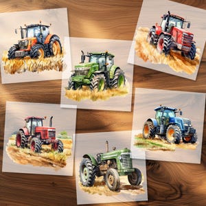 Traktor Bügelbilder, Bauernhof Wasserfarbe Trecker zum Aufbügeln, Coole Fahrzeuge Kinder Geburtstag Transferfolie, Traktor Tshirt Druck image 6