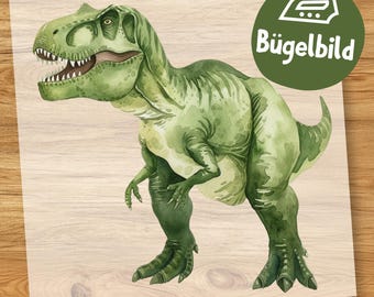 Cooler T-Rex Bügelbild, Wasserfarbe Baby-Dino Bild Aquarell zum Aufbügeln, Dschungel T-Rex Kinder Shirt, Schultüte Bügelmotiv Dinosaurier