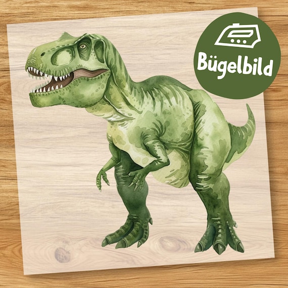 Cooler T-Rex Bügelbild, Wasserfarbe Baby-Dino Bild Aquarell zum Aufbügeln, Dschungel T-Rex Kinder Shirt, Schultüte Bügelmotiv Dinosaurier