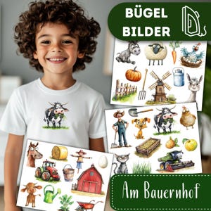 Bauernhof Bügelbilder, Wasserfarbe Süße Bauernhof Tiere Kuh, Lustiges Huhn Illustration, Cartoon Bauer zum Bügeln, Traktor, Gemüse Garten