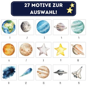 Weltraum Reise Bügelbilder, Wasserfarbe Grafiken zum Aufbügeln, Raumschiff, Planeten och Sterne, Niedliche Illustrationen für Kinder Tshirt bild 3