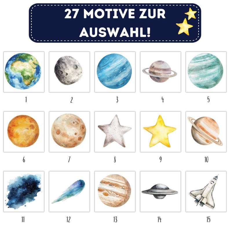 Weltraum Reise Bügelbilder, Wasserfarbe Grafiken zum Aufbügeln, Raumschiff, Planeten och Sterne, Niedliche Illustrationen für Kinder Tshirt bild 3