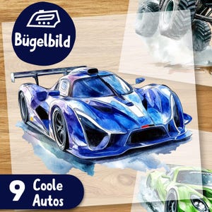 Coole Autos Bügelbilder, Rennauto Wasserfarbe zum Aufbügeln, Driftende Sportautos, Monstertruck Kinder Tshirt Bügelmotiv, Autorennen Bilder