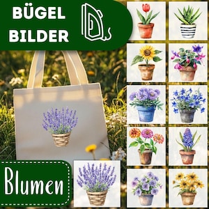 Blumen Bügelbilder, Topfblumen Wasserfarbe Tulpe zum Aufbügeln, Sommer Blüte Tshirt Bügelmotiv, Kleine Blümchen Transfer, Sonnenblume Druck
