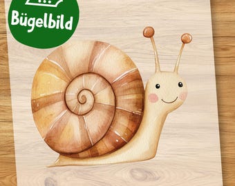 Niedliche Schnecke Bügelbild, Cartoon Babyschnecke Fröhlich Aquarell zum Aufbügeln, Waldtier Kinder Shirt, Schultüte Bügelmotiv