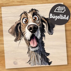 Lustiger Hund Bügelbild, Cartoon Hund Portrait Wasserfarbe zum Aufbügeln, Haustier Kinder Tshirt, Tier Schultüte Bügelmotiv Welpe Witzig
