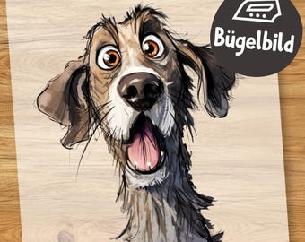 Lustiger Hund Bügelbild, Cartoon Hund Portrait Wasserfarbe zum Aufbügeln, Haustier Kinder Tshirt, Tier Schultüte Bügelmotiv Welpe Witzig