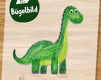 Bügelbild Baby Dino – Süßer Dinosaurier im Buntstift Stil zum Aufbügeln für Kinder Shirt, Schultüte & DIY Kleidung