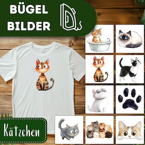 Lustige Katzen Bügelbilder, Süße Kätzchen Wasserfarbe Grafiken zum Aufbügeln, Haustier llustrationen, Katzenpfote Tshirt Bügelmotiv