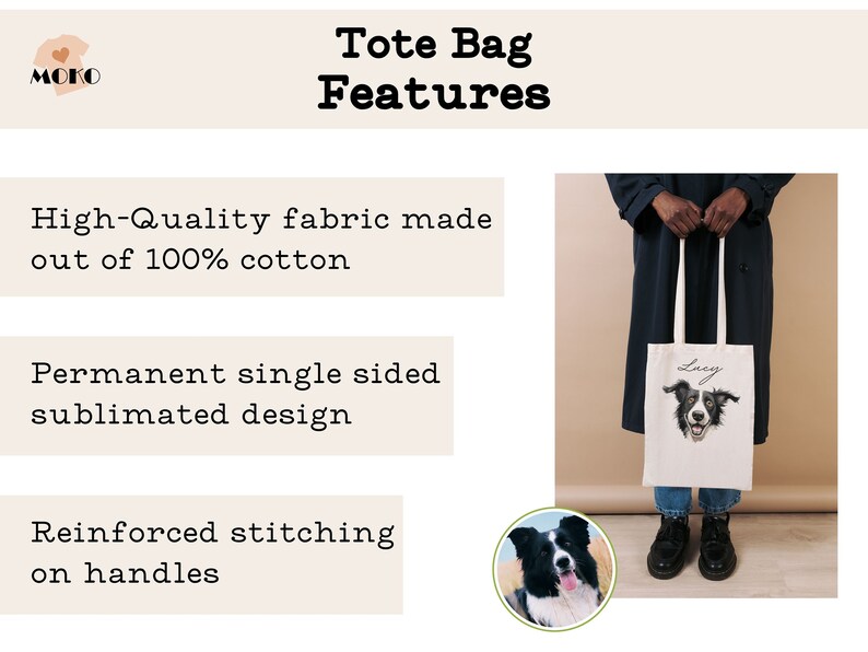 Custom Pet Bag Using Pet Photo Name Custom Cartoon Dog Tote Bag, Funny