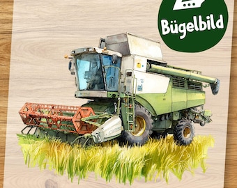 Bügelbild Mähdrescher Aquarell – Landwirtschaft Fahrzeug Motiv zum Aufbügeln für Kinder Shirt, Schultüte & DIY Kleidung