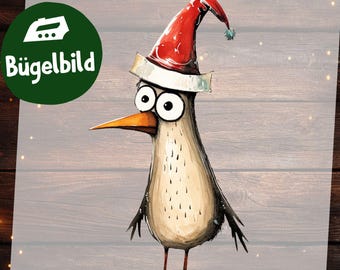 Bügelbild Weihnachtsvogel – Lustiges Cartoon Tier zum Aufbügeln für Kinder Shirt, Schultüte & Winter Deko
