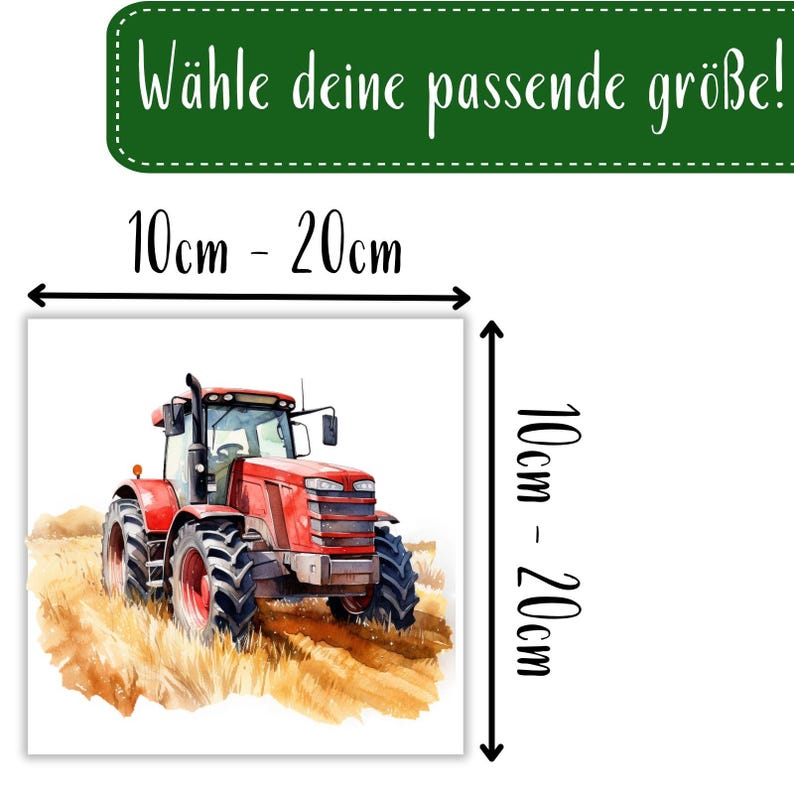 Traktor Bügelbilder, Bauernhof Wasserfarbe Trecker zum Aufbügeln, Coole Fahrzeuge Kinder Geburtstag Transferfolie, Traktor Tshirt Druck image 5