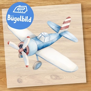 Flugzeug Bügelbild, Mini Propellerflugzeug Wasserfarbe zum Aufbügeln, Kleiner Flieger Kinder Tshirt, Flugzeug Schultüte Bügelmotiv