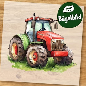 Traktor Bügelbild, Kleiner Trecker Wasserfarbe zum Aufbügeln, Bauernhof Kinder Tshirt, Cooler Traktor Schultüte Bügelmotiv Landwirtschaft