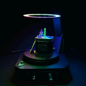 Handmade WiFi RGB Rotating Display Stand – Battery Powered 2000mAh, ESP32 LED Ring, Touch Control, Crystal Mineral Gemstone Display