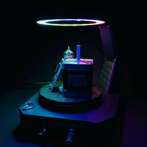Handmade WiFi RGB Rotating Display Stand – USB-C Powered, ESP32 LED Ring, Touch Control, Crystal Mineral Gemstone Collectible Display