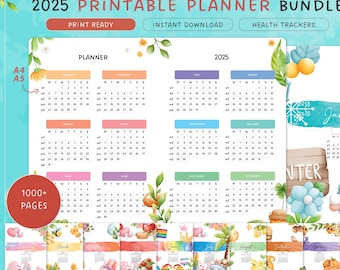 Lorien's 2025 Planner |Printable Agenda |Monthly, Weekly, Yearly Planner |Fitness & Nutrition| All-in-one Planner |Aesthetic Premade Bundle
