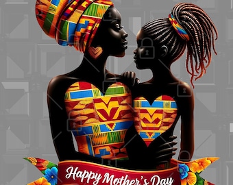 Happy Mother's Day Mama-Kente, Tender Moment between Mother and Daughter, Digital Art, AI