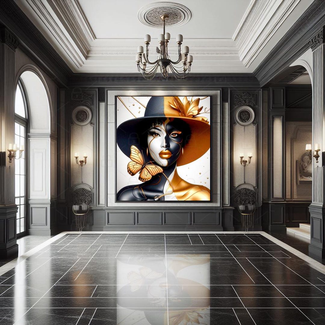 Black Gold Fedora Canvas Art: African American Woman Portrait - Etsy