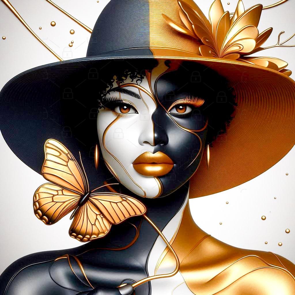 Black Gold Fedora Canvas Art: African American Woman Portrait - Etsy