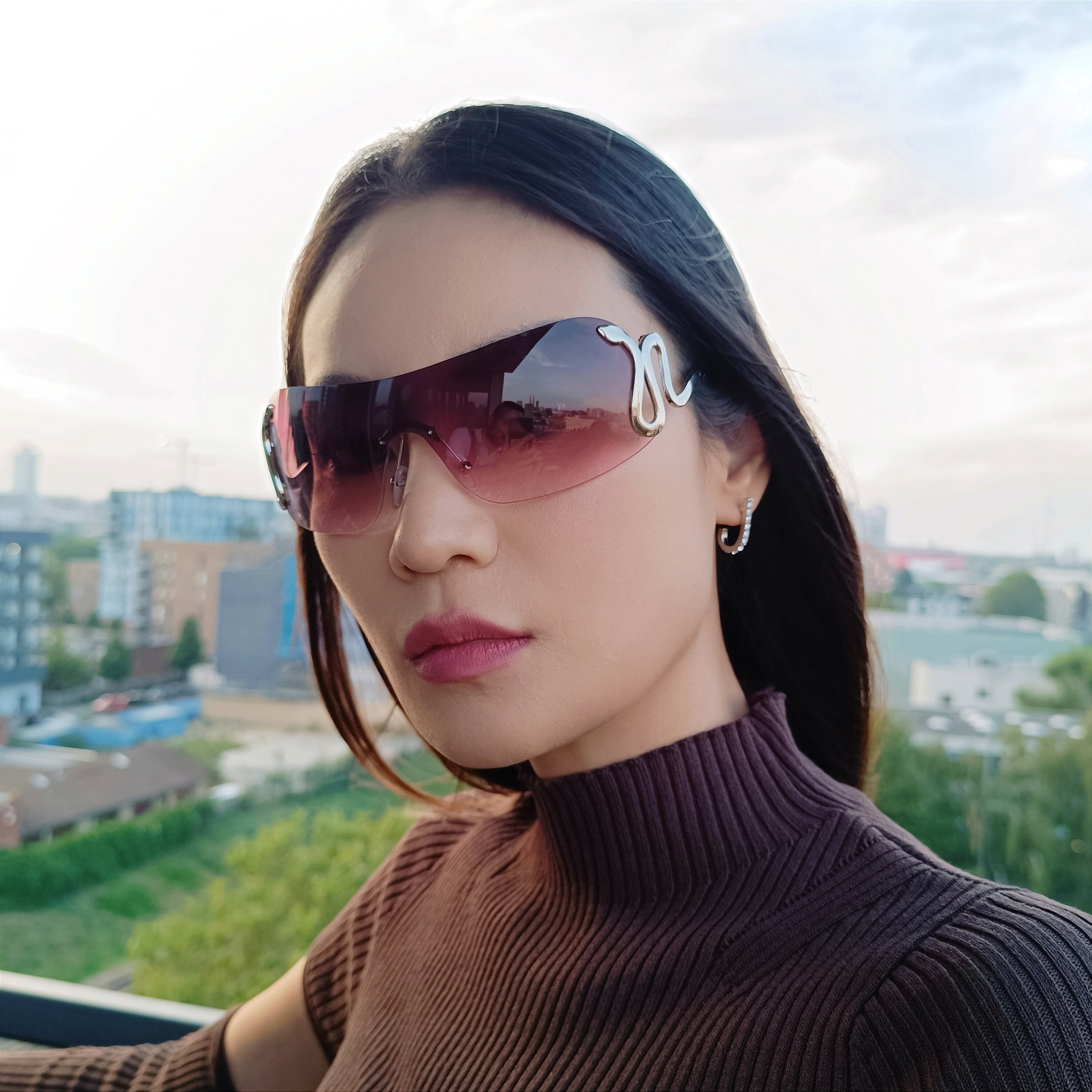 Oversized Square Sunglasses Frameless Fashion Multicolor -  Israel